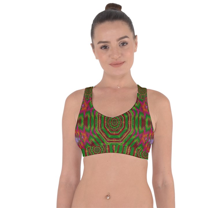Feathers And Gold In The Sea Breeze For Peace Cross String Back Sports Bra