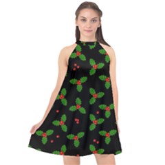 Christmas Pattern Halter Neckline Chiffon Dress  by Valentinaart