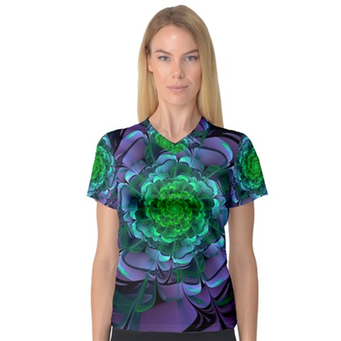 Beautiful Purple & Green Aeonium Arboreum Zwartkop V-neck Sport Mesh Tee by jayaprime