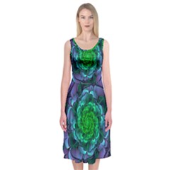 Beautiful Purple & Green Aeonium Arboreum Zwartkop Midi Sleeveless Dress by jayaprime