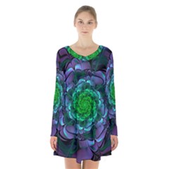 Beautiful Purple & Green Aeonium Arboreum Zwartkop Long Sleeve Velvet V-neck Dress by jayaprime