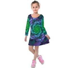 Beautiful Purple & Green Aeonium Arboreum Zwartkop Kids  Long Sleeve Velvet Dress by jayaprime