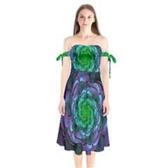 Beautiful Purple & Green Aeonium Arboreum Zwartkop Shoulder Tie Bardot Midi Dress by jayaprime