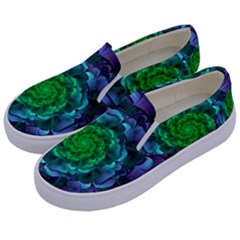 Beautiful Purple & Green Aeonium Arboreum Zwartkop Kids  Canvas Slip Ons by jayaprime