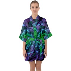 Beautiful Purple & Green Aeonium Arboreum Zwartkop Quarter Sleeve Kimono Robe by jayaprime