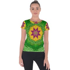 Feathers In The Sunshine Mandala Short Sleeve Sports Top  by pepitasart