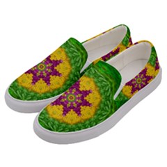Feathers In The Sunshine Mandala Men s Canvas Slip Ons by pepitasart