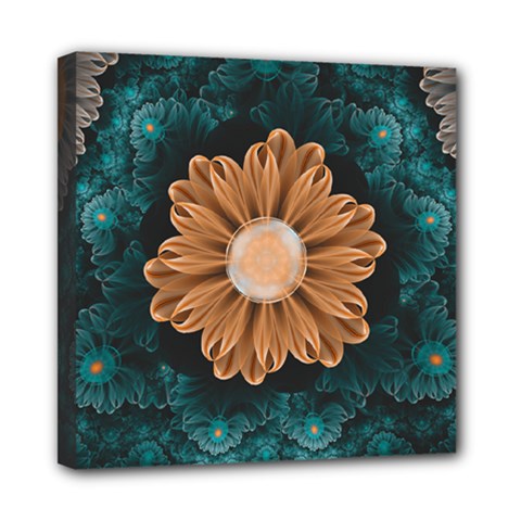 Beautiful Paradise Chrysanthemum Of Orange And Aqua Mini Canvas 8  X 8  by jayaprime