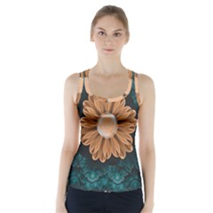 Beautiful Paradise Chrysanthemum Of Orange And Aqua Racer Back Sports Top by jayaprime