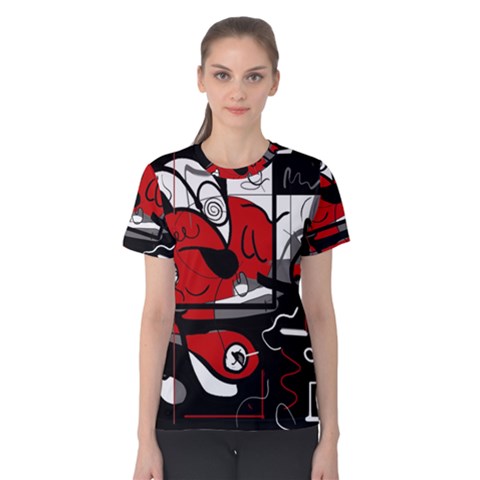 Red Black And White Abstraction Women s Cotton Tee by Valentinaart