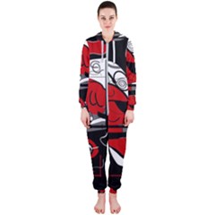 Red Black And White Abstraction Hooded Jumpsuit (ladies)  by Valentinaart
