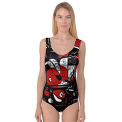 Red Black And White Abstraction Princess Tank Leotard  by Valentinaart