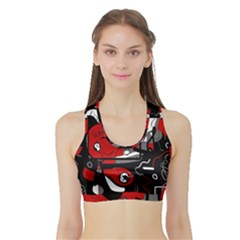 Red Black And White Abstraction Sports Bra With Border by Valentinaart