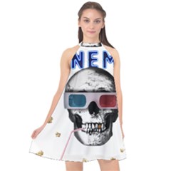 Cinema Skull Halter Neckline Chiffon Dress  by Valentinaart