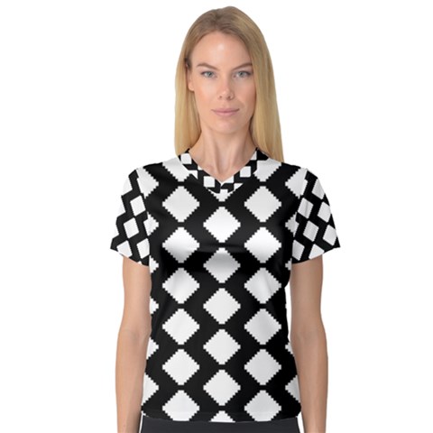 Abstract Tile Pattern Black White Triangle Plaid V-neck Sport Mesh Tee by Alisyart