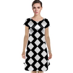 Abstract Tile Pattern Black White Triangle Plaid Cap Sleeve Nightdress