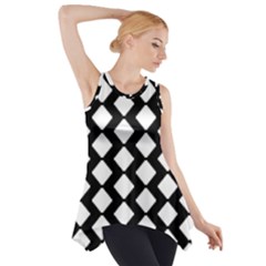 Abstract Tile Pattern Black White Triangle Plaid Side Drop Tank Tunic