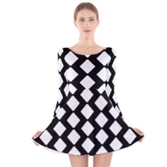 Abstract Tile Pattern Black White Triangle Plaid Long Sleeve Velvet Skater Dress