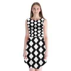 Abstract Tile Pattern Black White Triangle Plaid Sleeveless Chiffon Dress  