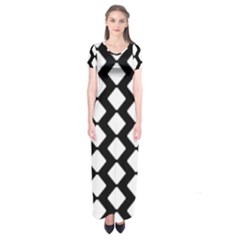 Abstract Tile Pattern Black White Triangle Plaid Short Sleeve Maxi Dress