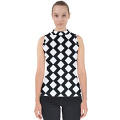 Abstract Tile Pattern Black White Triangle Plaid Shell Top