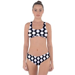Abstract Tile Pattern Black White Triangle Plaid Criss Cross Bikini Set