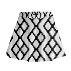 Abstract Tile Pattern Black White Triangle Plaid Chevron Mini Flare Skirt