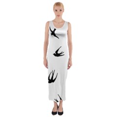 Black Bird Fly Sky Fitted Maxi Dress