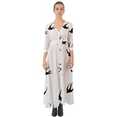 Black Bird Fly Sky Button Up Boho Maxi Dress by Alisyart