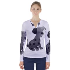 Dalmatian Inspired Silhouette V-Neck Long Sleeve Top