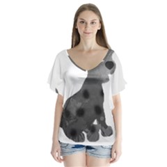 Dalmatian Inspired Silhouette V-Neck Flutter Sleeve Top