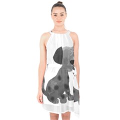 Dalmatian Inspired Silhouette Halter Collar Waist Tie Chiffon Dress