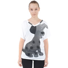 Dalmatian Inspired Silhouette V-Neck Dolman Drape Top