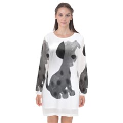 Dalmatian Inspired Silhouette Long Sleeve Chiffon Shift Dress 