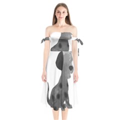 Dalmatian Inspired Silhouette Shoulder Tie Bardot Midi Dress