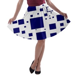 Blue Squares Textures Plaid A-line Skater Skirt by Alisyart