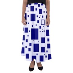 Blue Squares Textures Plaid Flared Maxi Skirt