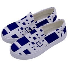 Blue Squares Textures Plaid Kids  Canvas Slip Ons