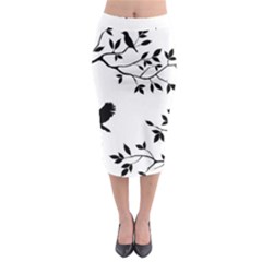 Bird Tree Black Midi Pencil Skirt by Alisyart