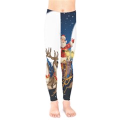 Christmas Reindeer Santa Claus Snow Night Moon Blue Sky Kids  Legging by Alisyart