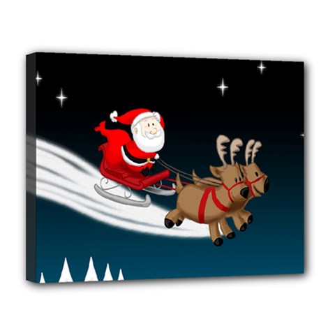 Christmas Reindeer Santa Claus Snow Star Blue Sky Canvas 14  X 11 