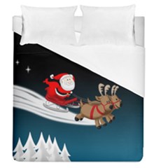 Christmas Reindeer Santa Claus Snow Star Blue Sky Duvet Cover (queen Size) by Alisyart