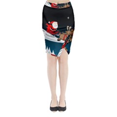 Christmas Reindeer Santa Claus Snow Star Blue Sky Midi Wrap Pencil Skirt