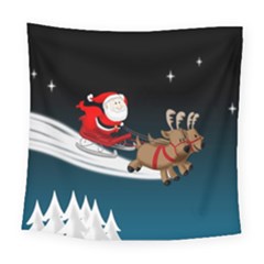 Christmas Reindeer Santa Claus Snow Star Blue Sky Square Tapestry (large)