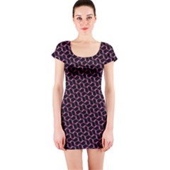 Twisted Mesh Pattern Purple Black Short Sleeve Bodycon Dress