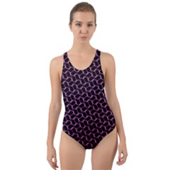 Twisted Mesh Pattern Purple Black Cut-out Back One Piece Swimsuit