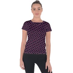 Twisted Mesh Pattern Purple Black Short Sleeve Sports Top  by Alisyart