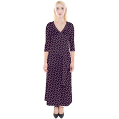 Twisted Mesh Pattern Purple Black Quarter Sleeve Wrap Maxi Dress