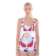 Christmas Santa Claus Boyleg Halter Swimsuit  by Alisyart