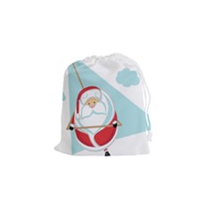 Christmas Santa Claus Paragliding Drawstring Pouches (small)  by Alisyart